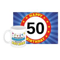 Verjaardag cadeau koffiemok 50 jaar - man - kut mok - met A5 formaat wenskaart