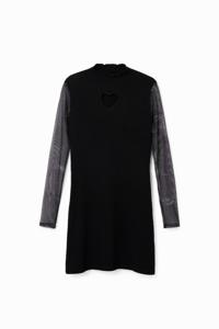 Geribde midi-jurk met hart - BLACK - XXL