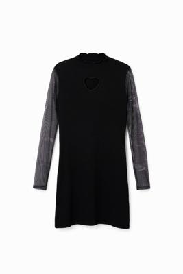 Geribde midi-jurk met hart - BLACK - XXL