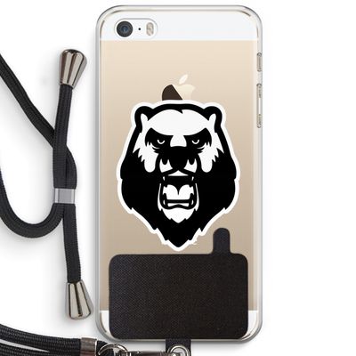 Angry Bear (white): iPhone 5 / 5S / SE Transparant Hoesje met koord