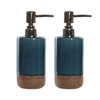 Items Zeeppompje/dispenser - 2x - polystone - groen - 18 cm - lotionpompje - keuken/toilet/badkamer
