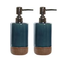 Items Zeeppompje/dispenser - 2x - polystone - groen - 18 cm - lotionpompje - keuken/toilet/badkamer