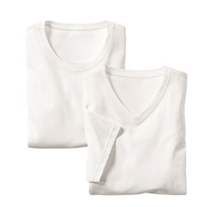 Dubbelpak T-shirts met V- en ronde hals van bio-katoen, natuurwit Maat: M