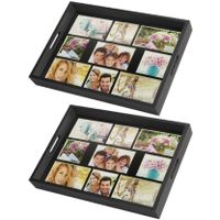 2x stuks houten foto dienblad zwart 45 x 35 cm met 9 foto in diverse maten