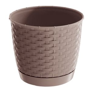 Ronde gevlochten plantenpot/bloempot kunststof dia 30 cm en hoogte 26 cm taupe