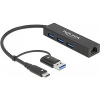 Delock 64149 3-poorts USB 3.2 Gen 1 hub + Gigabit LAN met USB Type-C of USB Type-A connector