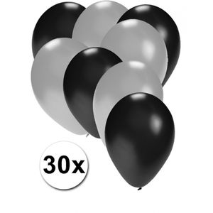 Zwarte en zilveren ballonnen 30 stuks   -