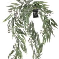 Bellatio Design kunstplant bladeren slinger - 2x - Eucalyptus - groen - 198 cm blad decoratie