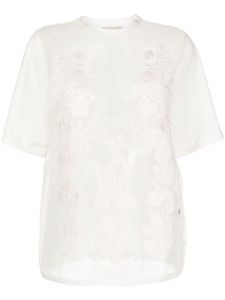 Elie Saab t-shirt transparent à appliqués fleurs - Blanc