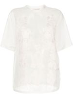 Elie Saab t-shirt transparent à appliqués fleurs - Blanc