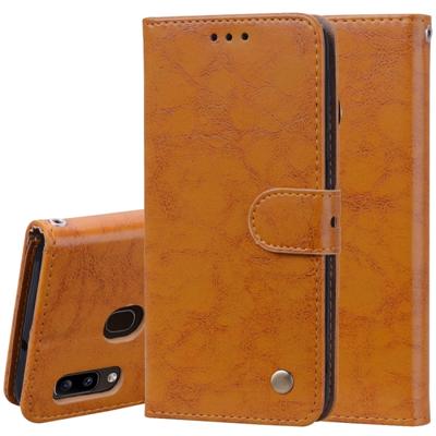 Business stijl olie Wax textuur horizontale Flip lederen case voor Galaxy A20e met houder & kaartsleuven & portemonnee (bruin)