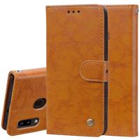 Business stijl olie Wax textuur horizontale Flip lederen case voor Galaxy A20e met houder & kaartsleuven & portemonnee (bruin)