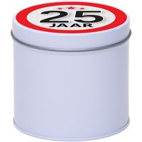 Cadeau/kado wit rond blik 25 jaar 10 cm