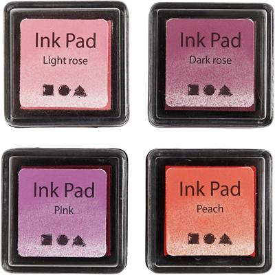 Creativ Company Stempelinkt, h: 2 cm, afm 3,5x3,5 cm, peach, roze, lichtroze, donkerroze, 4 stuk/ 1 doos