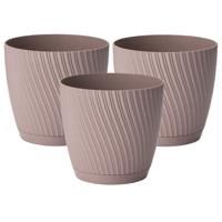 Form Plastic Plantenpot/bloempot Waves - 3x - kunststof - beige - D17 x H15 cm