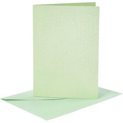 Creativ Company Kaarten en enveloppen, afmeting kaart 10,5x15 cm, afmeting envelop 11,5x16,5 cm, parelmoer, 120+210 gr, lichtgroen, 4 set/ 1 doos