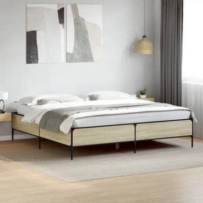 Bedframe bewerkt hout metaal sonoma eikenkleurig 200x200 cm