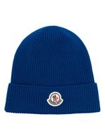 Moncler bonnet en maille nervurée à patch logo - Bleu - thumbnail