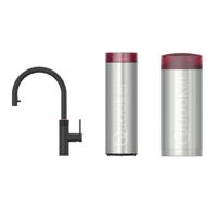 Quooker Flex Round Keukenkraan Set - Kokend Warm- en Koud Water - Uittrekbare Slang - Zwart - met COMBI+ Reservoir & CUBE - Direct Gekoeld Bruisend Water