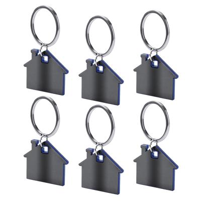 Sleutelhanger met klein huisje - 6x - blauw/grijs - metaal - 4 x 3.8 cm - eigen huis/nieuw huis
