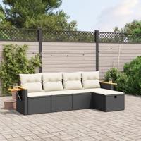 5-delige Loungeset met kussens poly rattan zwart