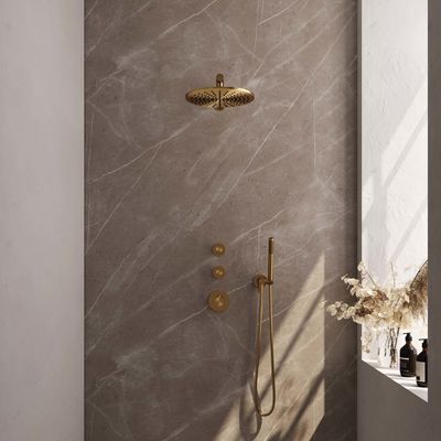Regendoucheset Inbouw Brauer Gold Edition Thermostatisch 30 cm met Wandarm en Handdouche Staaf Losse Stopkranen Geborsteld Goud Brauer
