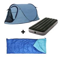 HIXA Pop-Up Tent - 1 Persoons - Blauw - Met Tentharingen - en Slaapzak - en Luchtbed - 220x120x95cm - Kamperen - thumbnail