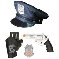 Carnaval verkleed politiepet - blauw - met pistool/badge - heren/dames - verkleedkleding accessoires