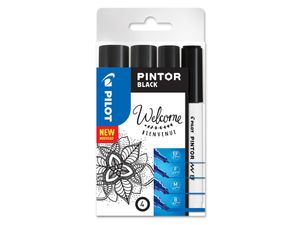 Pilot Pintor markeerstift 4 stuk(s) Borstelpunt/fijne punt Zwart