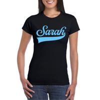 Bellatio Decorations Verjaardag cadeau T-shirt voor dames - Sarah - zwart - glitter blauw - 50 jaar 2XL  - - thumbnail