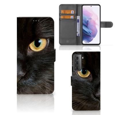Samsung Galaxy S21 Plus | Telefoonhoesje | Met pasjeshouder | Zwarte Kat