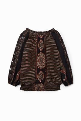 Wijde blouse met boothals - BLACK - L