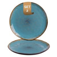 Palmer Bord Lotus 27.5 cm Turquoise Zwart Stoneware 2 stuks - thumbnail