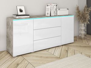 Dressoir VITTORIO 2 deuren 3 lades beton/hoogglans wit met led