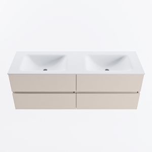 MONDIAZ VICA 140cm badmeubel onderkast Linen 4 lades. Wastafel CLOUD dubbel 2 kraangaten, kleur Talc.