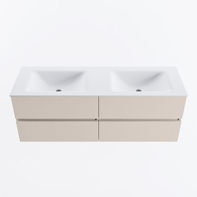 MONDIAZ VICA 140cm badmeubel onderkast Linen 4 lades. Wastafel CLOUD dubbel 2 kraangaten, kleur Talc.