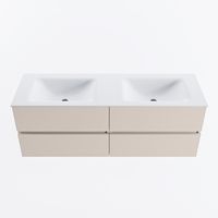 MONDIAZ VICA 140cm badmeubel onderkast Linen 4 lades. Wastafel CLOUD dubbel 2 kraangaten, kleur Talc.