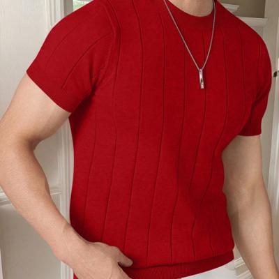 Bon&Bon Homme Men's Navy Blue Rib-Knit Short Sleeve Crew Neck Top Red / S