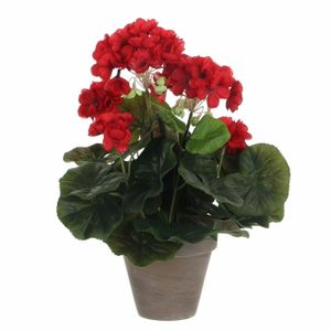 Geranium kunstplant rood in keramieken pot H34 x D20 cm