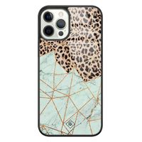 iPhone 12 Pro glazen hardcase - Luipaard marmer mint