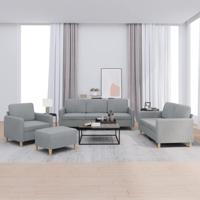 4-delige Loungeset met kussens stof lichtgrijs
