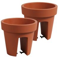 Balkon plantenpot/bloempot - 2x stuks - terracotta - 5 liter - kunststof - D25 x H23 cm