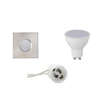 Vierkante LED Inbouwspot Set - GU10 - IP65 Waterdicht - Mat Chroom - 6W - Koud Wit 6400K