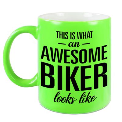 Awesome biker cadeau mok / beker neon groen 330 ml Awesome biker cadeau mok / beker neon groen 330 ml