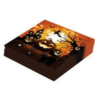 Halloween/horror pompoen servetten - 12x - zwart - papier - 33 x 33 cm - thumbnail