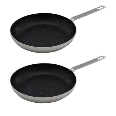 Set van 2x stuks aluminium koekenpan/hapjespan zilver met anti-aanbak laag 28 cm