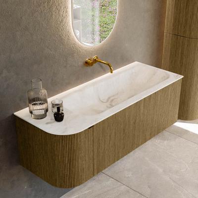 Badmeubel Mondiaz Kurve-Dlux | 125 cm cm | Meubelkleur Dusk | Wastafelkleur Frappe | Solid surface | Wasbak rechter zijde spoelbak | Zonder kraangat(en)