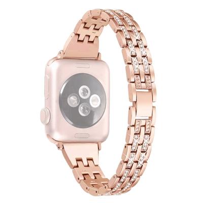 Kleurrijke diamant roestvrijstalen horlogeband voor Apple Watch serie & 44mm/3 & 2 & 1 42mm (Rose goud)