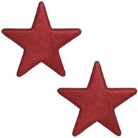 2x Grote rode glitter sterren kerstversiering/kerstdecoratie 40 cm - Hangdecoratie - thumbnail