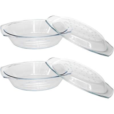 Cosy & Trendy Ovenschaal ovaal/rond - 2x - 33 x 20 x 9 cm - glas